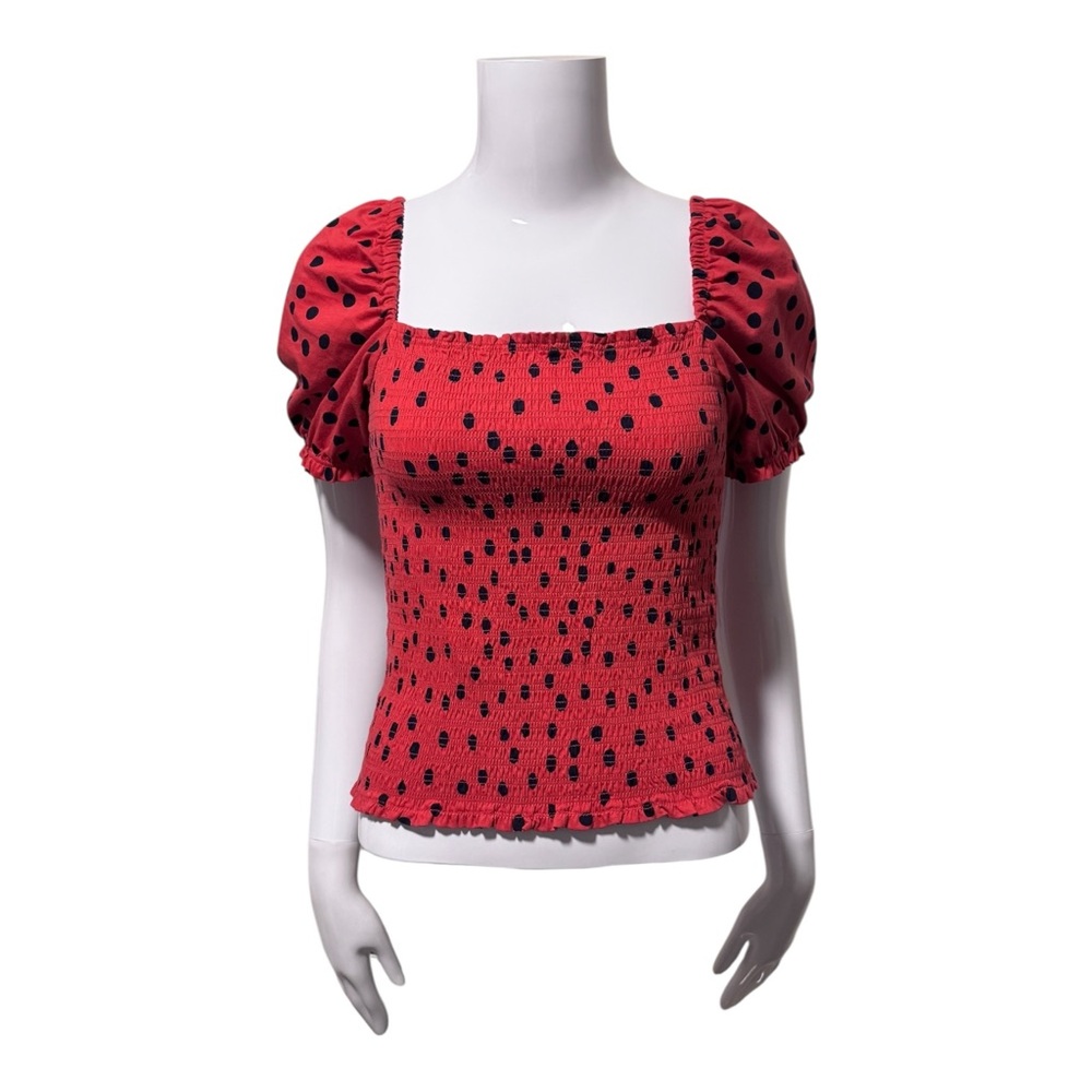 Anthropologie Dolan Polka Dot Smocked Top Size XS Coquette Girlypop Preppy - Picture 2 of 9